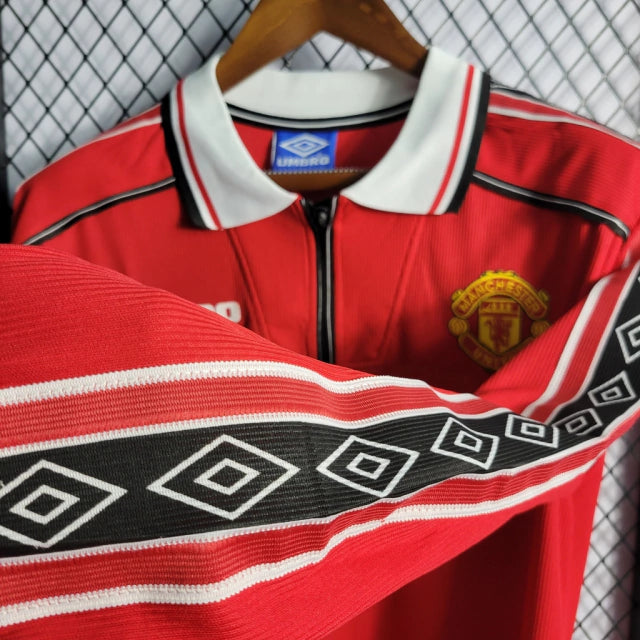 Camisa Retrô Manchester United 98/99 Manga Longa Home Umbro - Vermelho