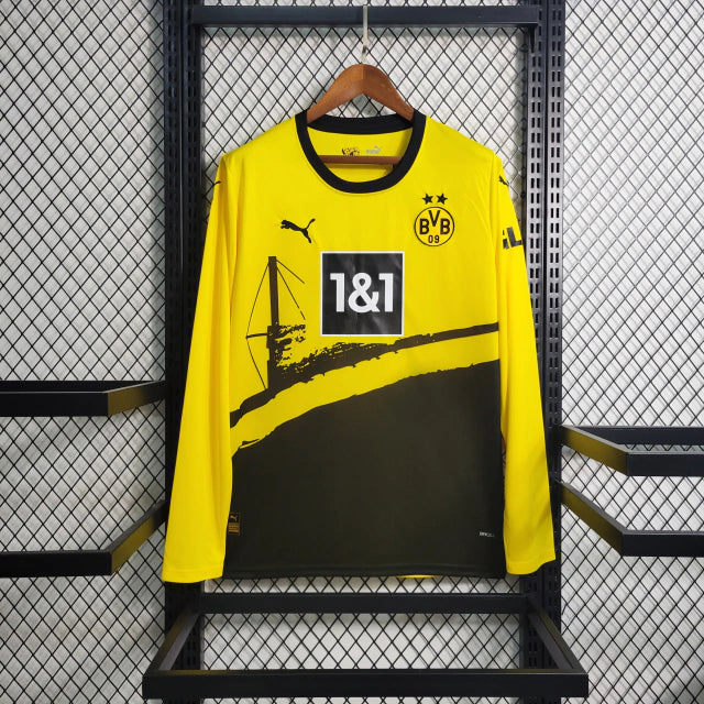 Camisa Borussia Dortmund Home 23/24 Manga Longa s/n° Torcedor Puma Masculina